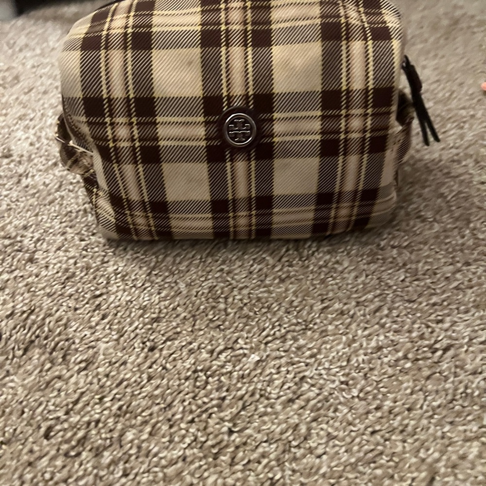 Tory Burch Brown Plaid Cosmetic Bag
